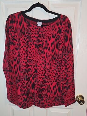 Chico's Red and Black Leopard Print Long Sleeve Tee